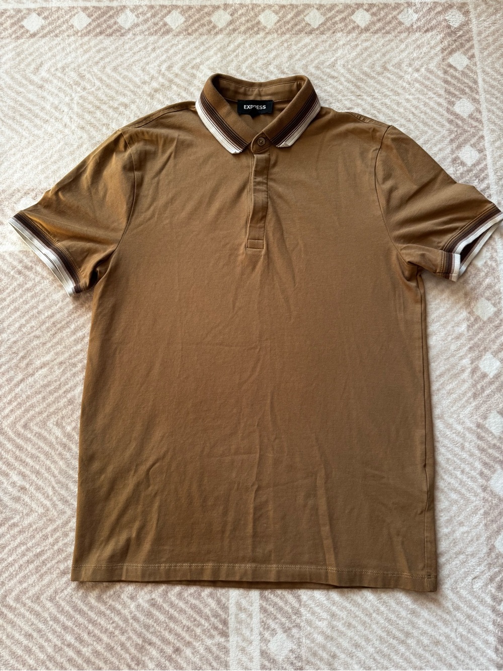 Express Men's Brown Polo with Striped Collar and Cuff